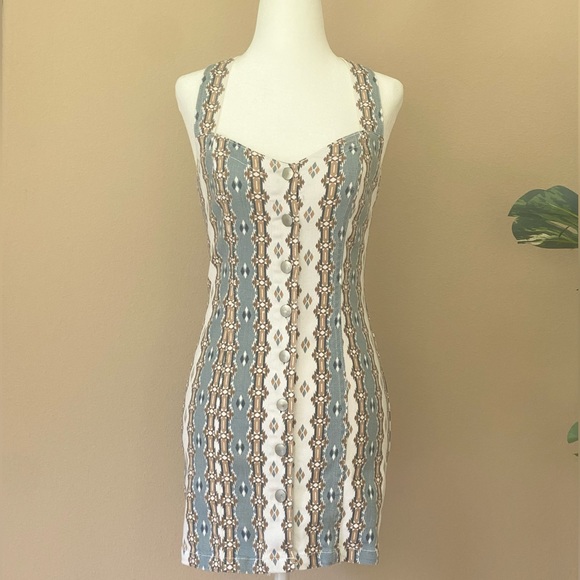 Button Down Multi Pattern Mini Dress - Picture 1 of 3